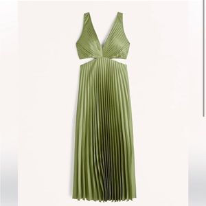 Abercrombie Satin Pleated Cutout Midi Dress